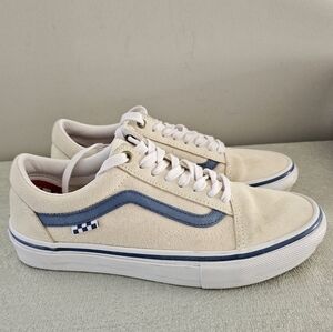 VANS Old Skool Pop Cush Mens Cream Canvas & Suede Sneakers, Shoes